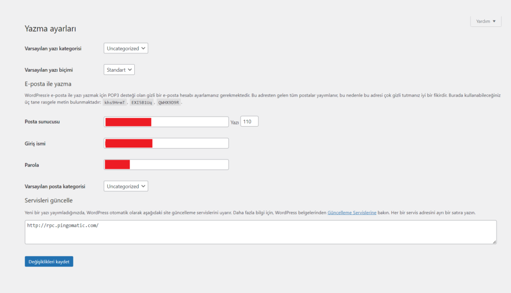 WordPress Yazma ekran görüntüsü